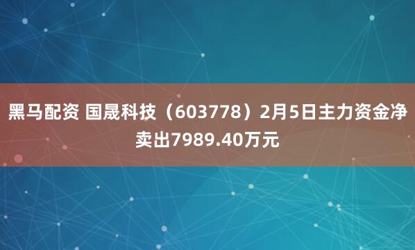 黑马配资 国晟科技（603778）2月5日主力资金净卖出7989.40万元